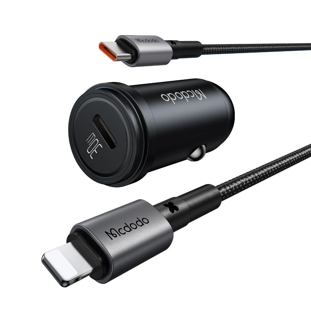 MCDODO CC-7492 CAR Charger, USB-C, 30W + USB-C to Lightning Cable Black