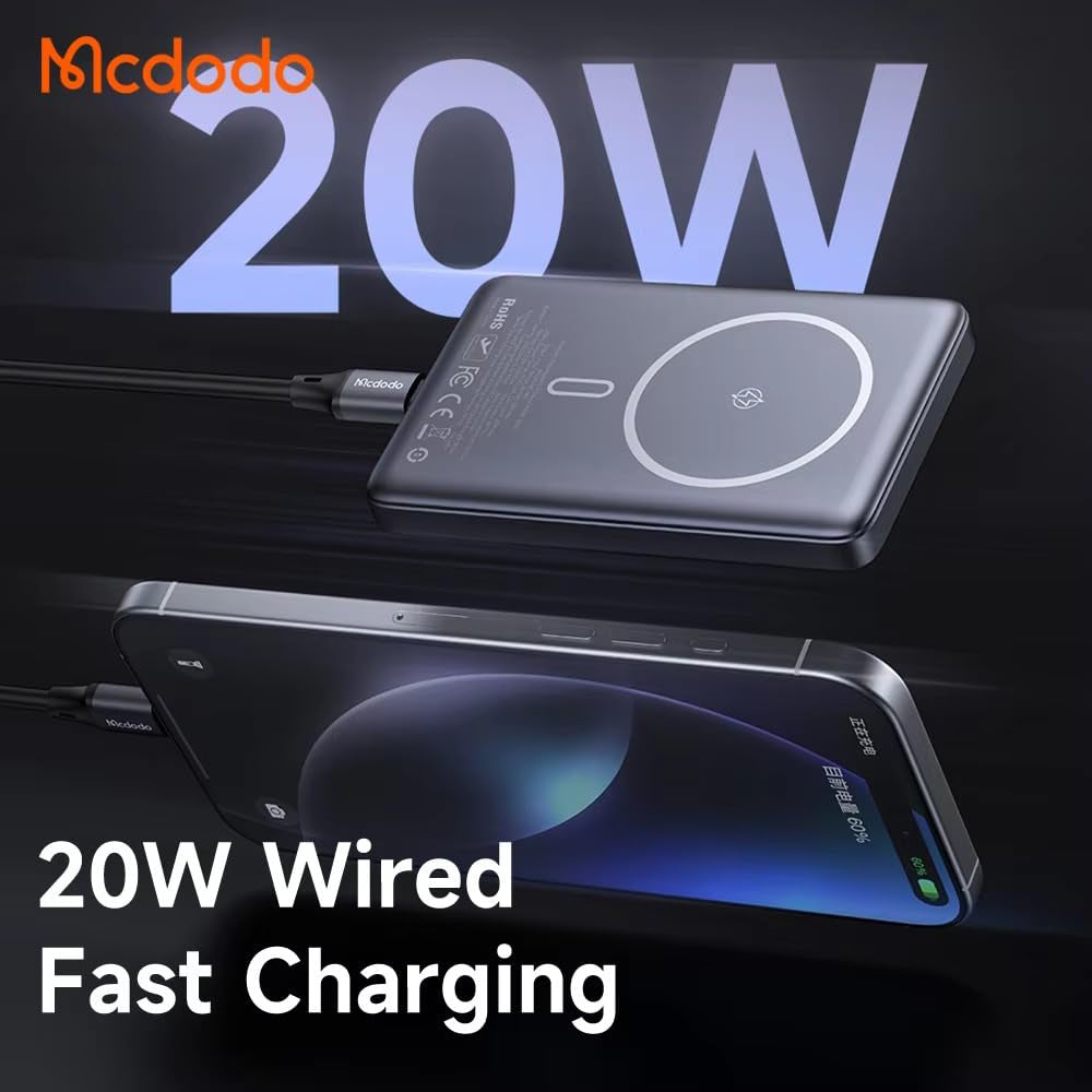 Mcdodo MC-4651 10000mAh 20W Metal Ultra Slim Magnetic Wireless Powerbank - Black