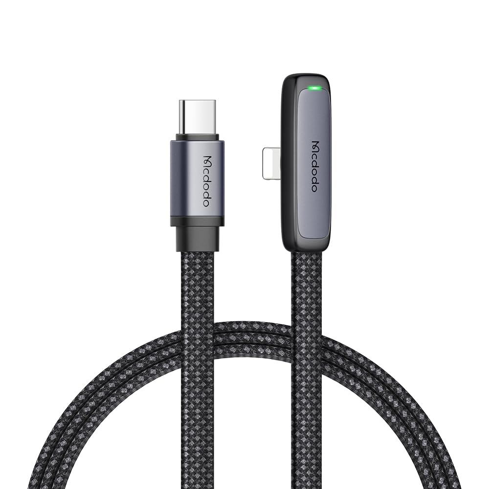 Mcdodo 1.8 Meter USB C to Lightning Cable 90 Degree Right Angle USB-C to Lightning Charging Cable with LED Indicator Light Compatible with iPhone 14 13 12 11/Pro/ProMax/Plus, iPad, AirPods, iTouch