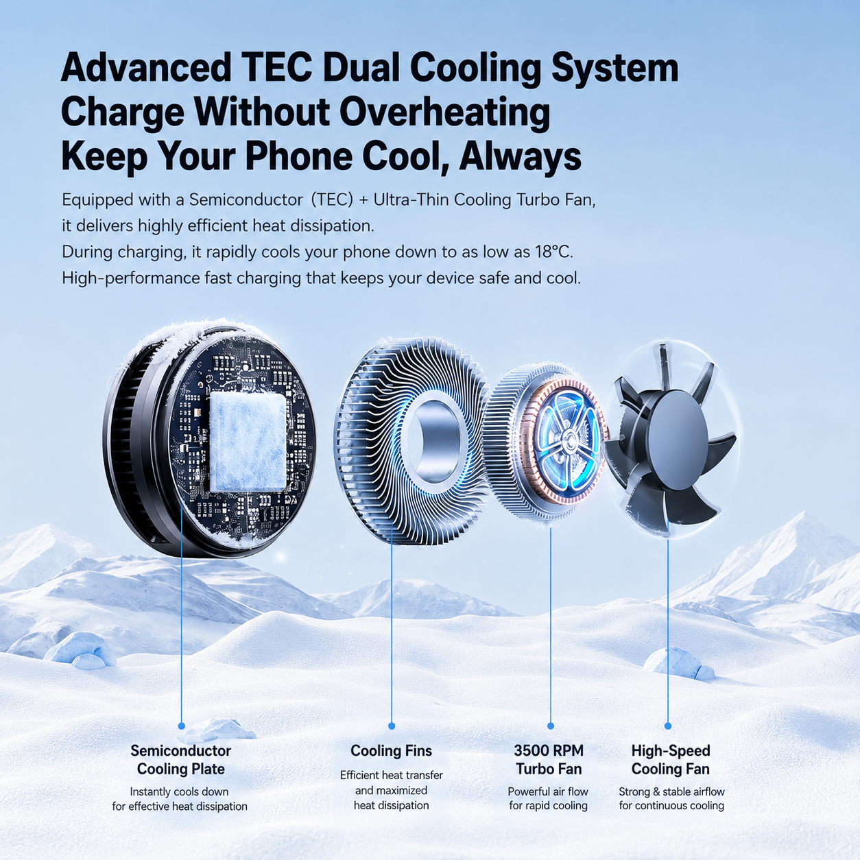 Mcdodo TEC-Cooled Wireless Charging Pad  is Qi2.2 25W certified and TEC-cooled for faster, more efficient charging.