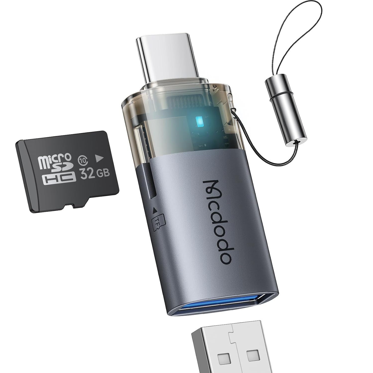 Mcdodo USB to USB-C Adapter with Micro SD Card Slot,TF Card Reader Type-C to USB 3.0 OTG Adapter Support Camera Mouse Keyboard Connect U Disk,Fit iPhone 16 15 MacBook iPad Galaxy