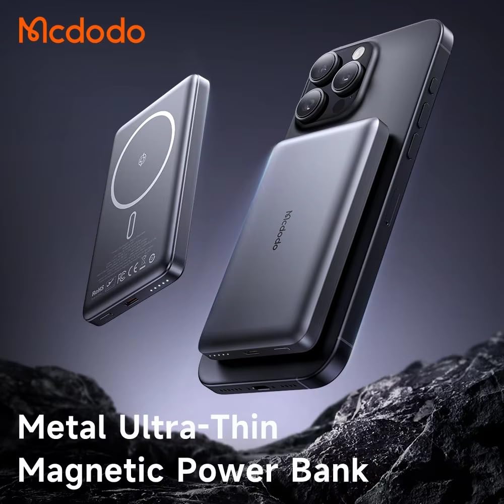 Mcdodo MC-4651 10000mAh 20W Metal Ultra Slim Magnetic Wireless Powerbank - Black