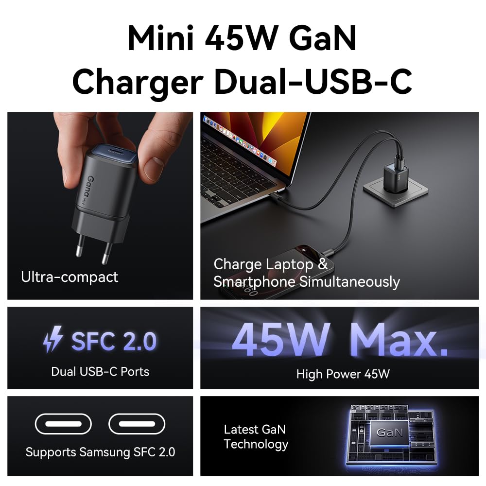 Mcdodo GaN 45W USB C Charger, Dual-Port 30W+12W PD Fast Charger, Multiple USB C Power Supply, Compatible with S24/S23, iPhone 17/16/15/14, MacBook Air, iPad