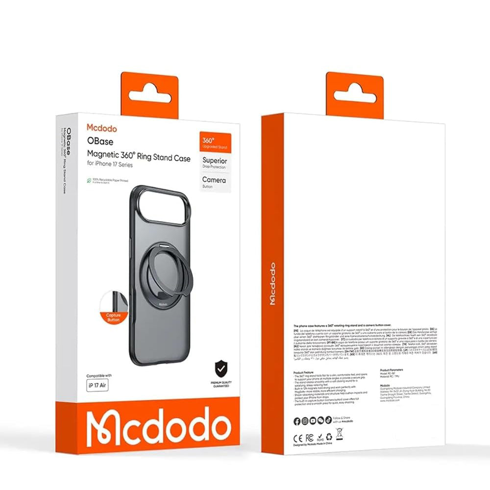 mcdodo Magnetic 360° Ring Stand Case for iPhone 17 Pro, Protective Case Compatible with MagSafe (Black, iPhone 17 Pro)