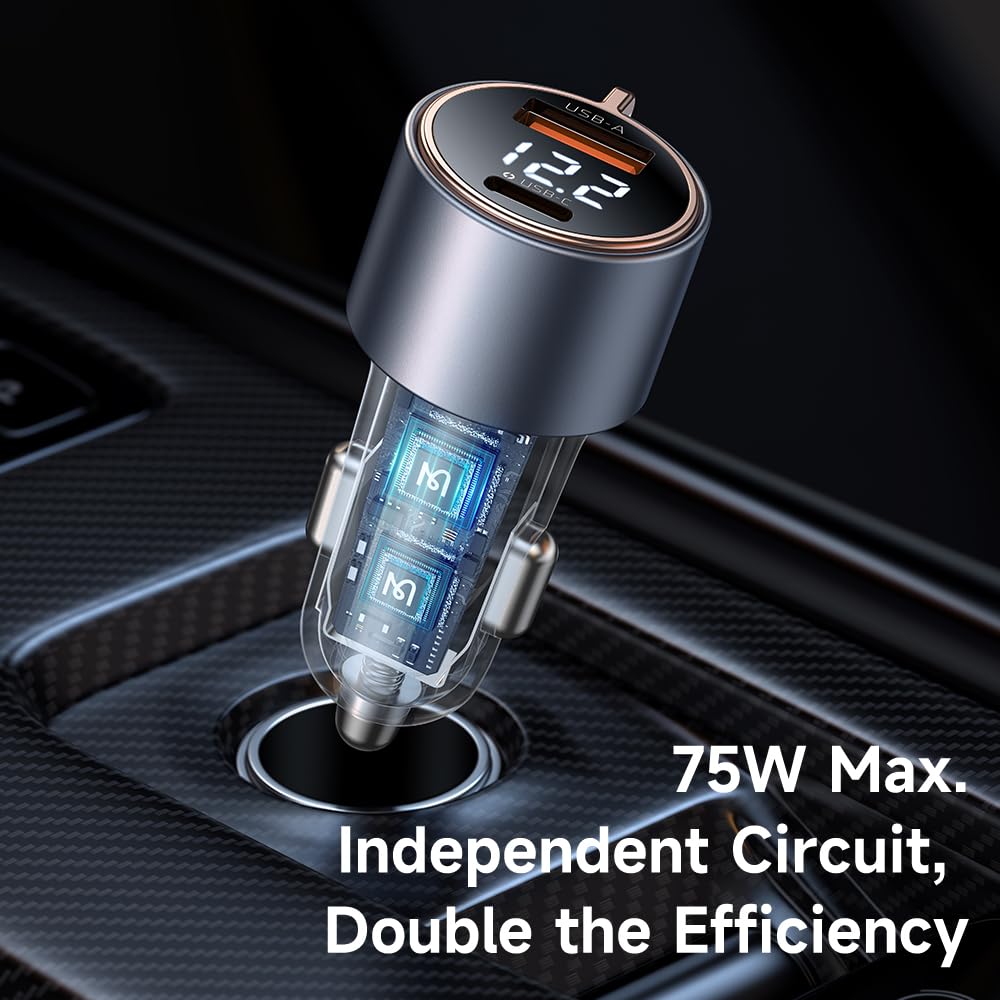 Mcdodo Cigarette Lighter Socket, USB 75W, Rapid Charging, Car Charger, Type C, Maximum Output 6A