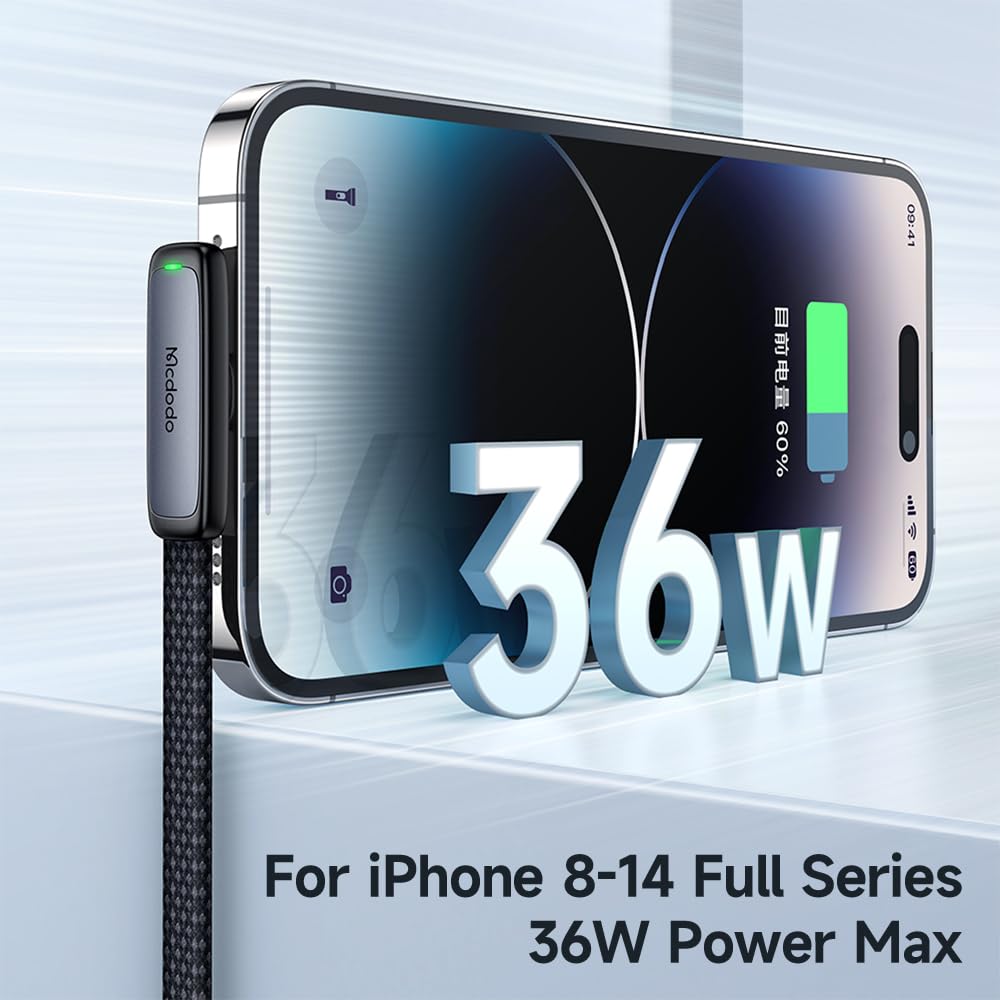 Mcdodo USB C to Lightning Cable 36 W iPhone Charging Cable USB C Short 90 Degree Charging Cable NylonC Fast for iPhone