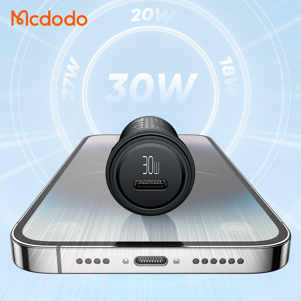 MCDODO CC-7492 CAR Charger, USB-C, 30W + USB-C to Lightning Cable Black