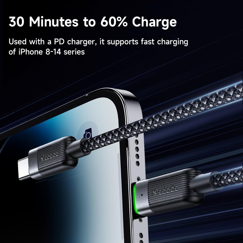 mcdodo Magnetic USB C to Lightning Cable iPhone Charging Cable USB C 36W LED Nylon Spiral Type C Fast Charging Cable Compatible with iPhone 14 13 Pro Max Mini XS XR X 8 7 SE