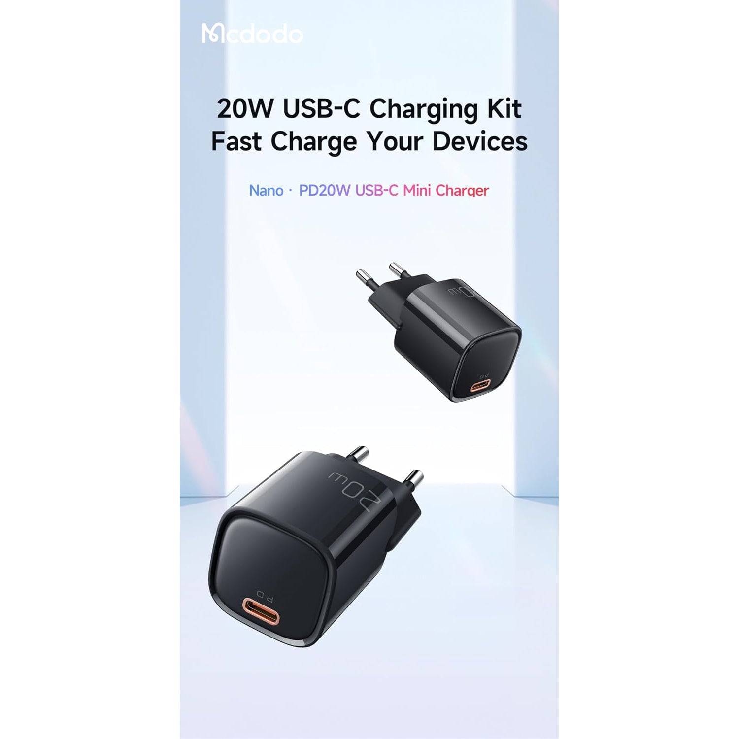 Mcdodo 20W PD Charger Set for iPhone 17 16 15 Series, Samsung S25 S24 S23 S22 S21 Series, and More Devices. 4X Fast Charging Adapter with Cable (Black, Type-C)