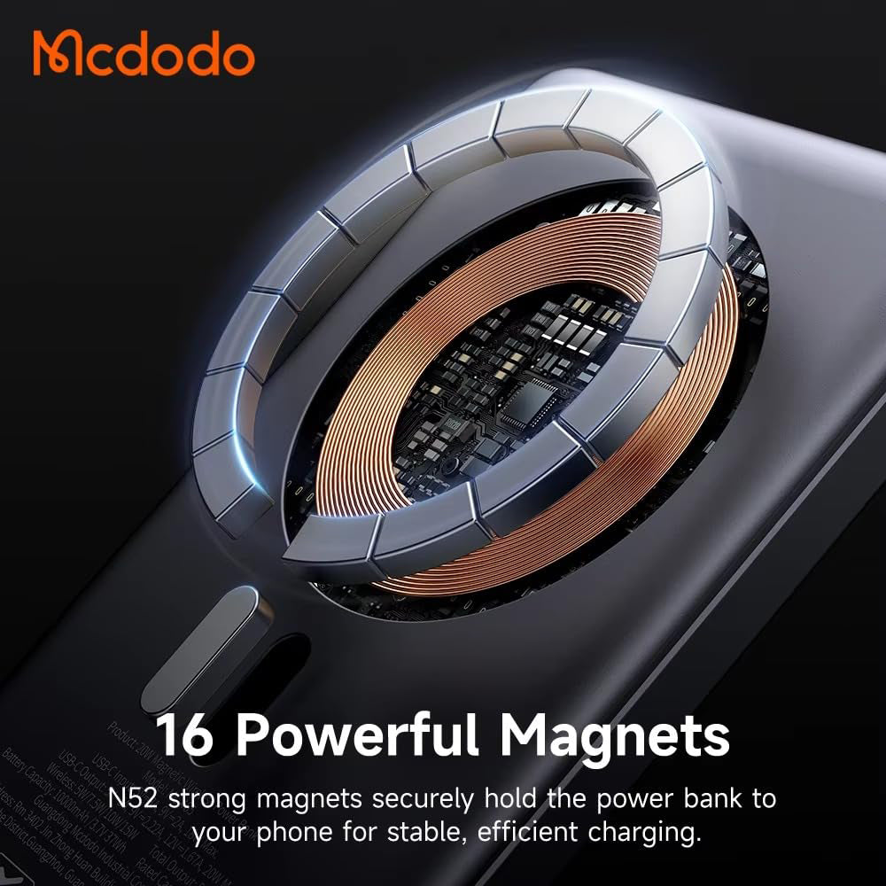 Mcdodo MC-4651 10000mAh 20W Metal Ultra Slim Magnetic Wireless Powerbank - Black