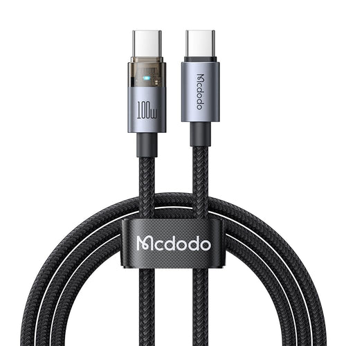 Mcdodo 100W USB-C to USB-C Charging Cable with Flashing Light 4ft, Nylon Braided USBC to C Fast Charging Cable Fit for iPhone 16 15 Pro ProMax Plus, Galaxy S23/S22+Ultra, iPad, MacBook(Black)