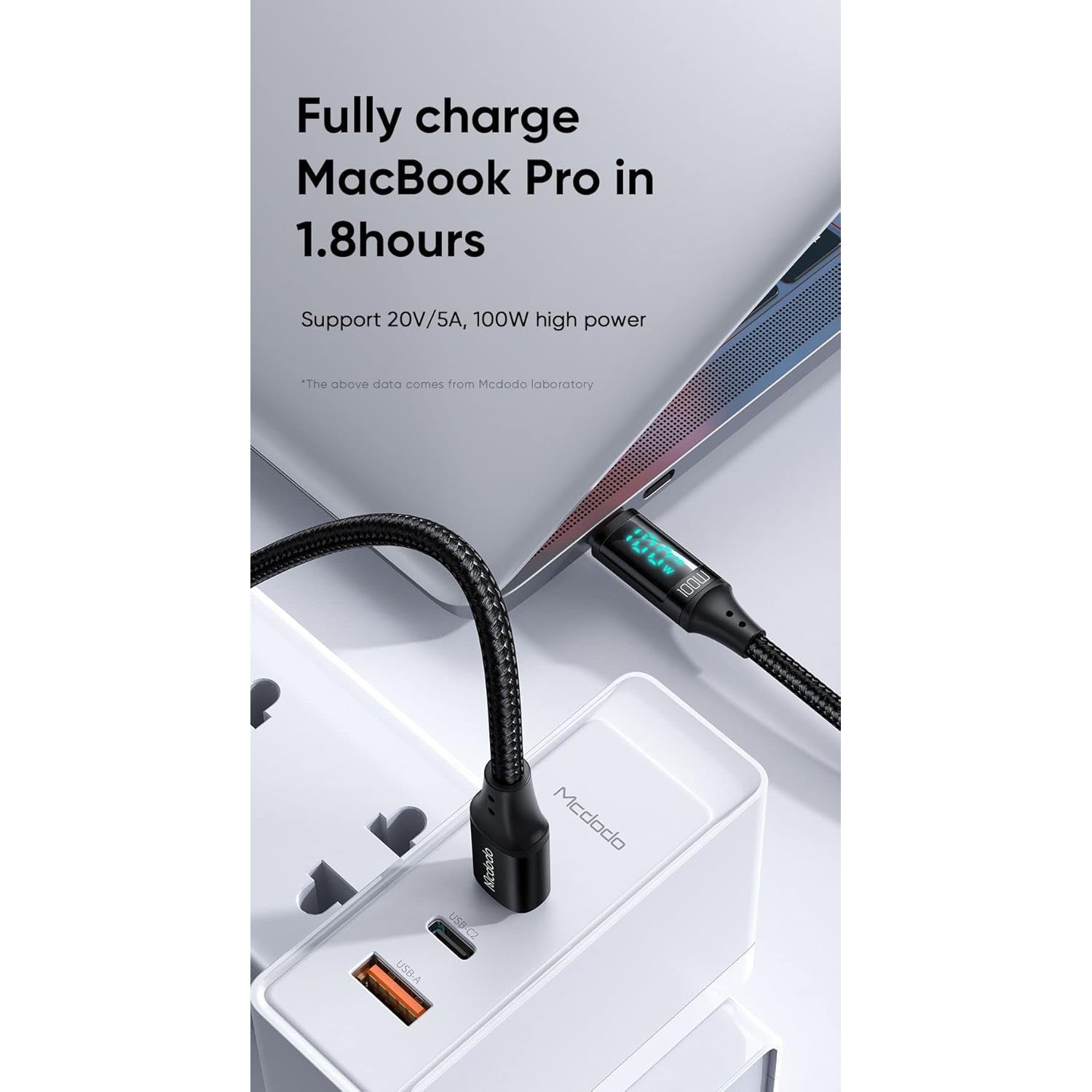 Mcdodo Digital Display 100W Type-C to Type-C Data Cable 1.2m - Black