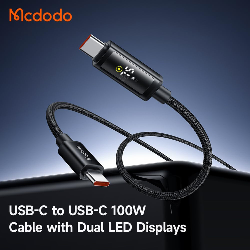 Mcdodo 100W C To C Digital Dual LED Displays Cable, real-time power and battery display, Fast Charging Cable