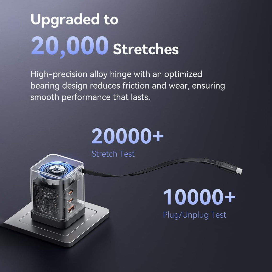 Mcdodo 100W USB C Charger with Retractable Cable, GaN Power Supply 4-Port Fast Charger with 70 cm Retractable Cable