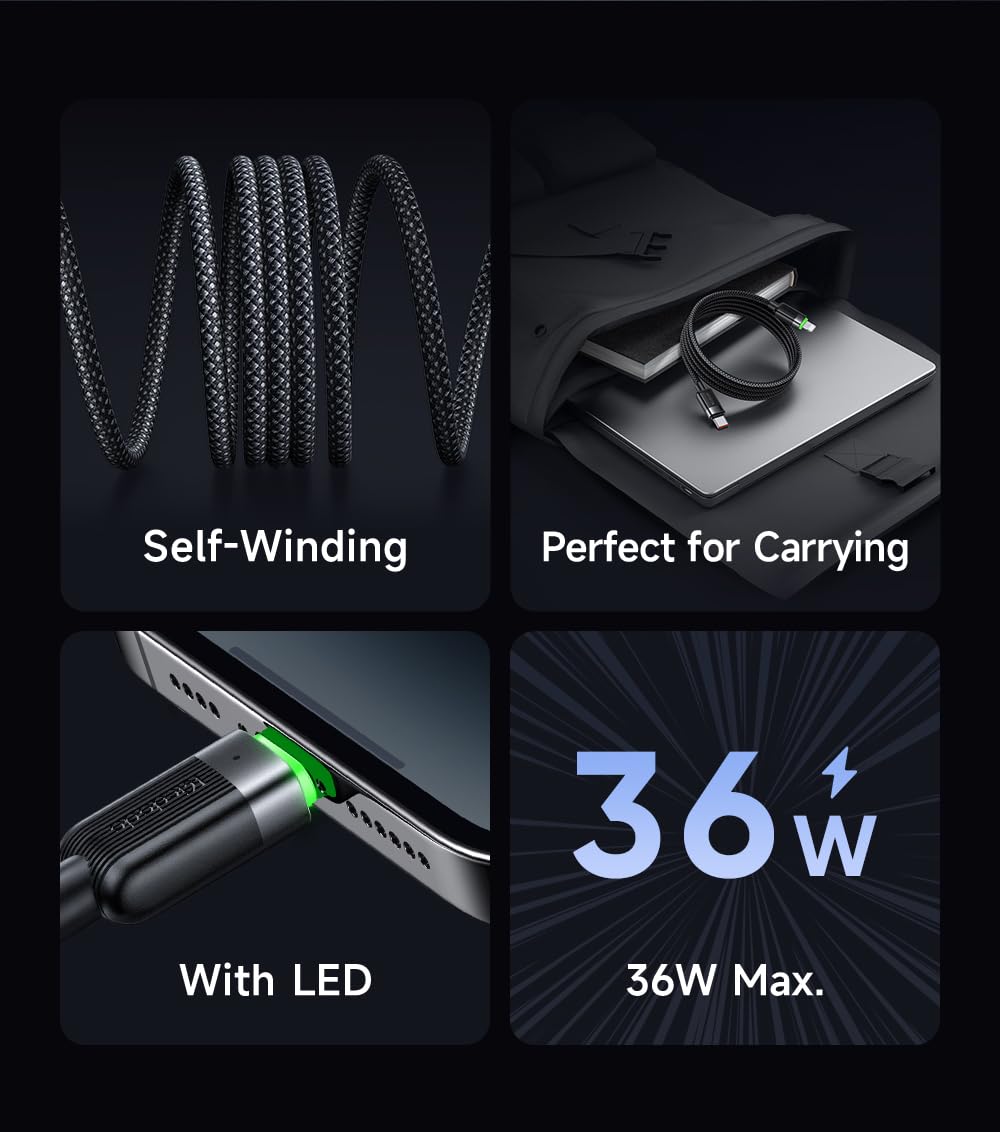 mcdodo Magnetic USB C to Lightning Cable iPhone Charging Cable USB C 36W LED Nylon Spiral Type C Fast Charging Cable Compatible with iPhone 14 13 Pro Max Mini XS XR X 8 7 SE