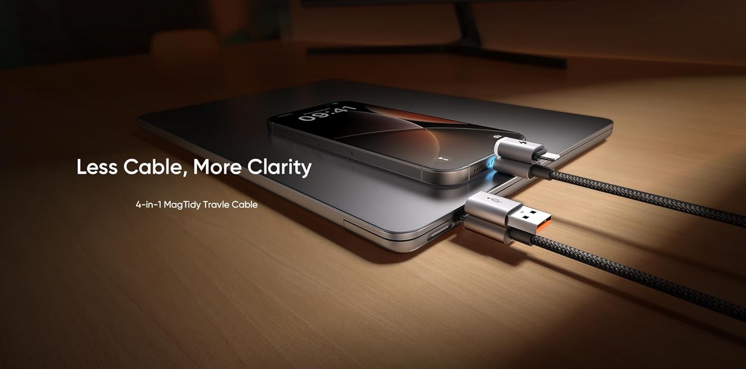 mcdodo Cab Nexus 4-in-1 MagTidy Travle Cable compatible for iPhones, iPads, Macbooks, Type-C Laptops. 1.2m