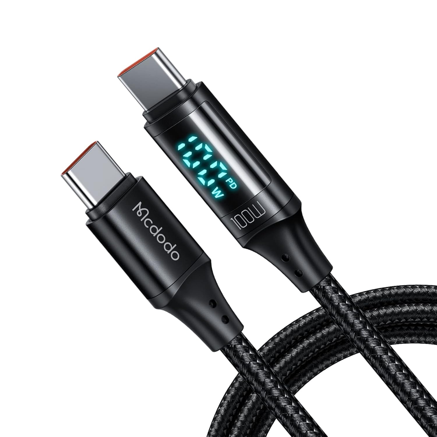 Mcdodo PD 100W USB C Cable, 5A Type C to C Fast Charging Cable, 4Ft LED Display Cable Nylon Braided USB C 480Mbps Data Cable Mate