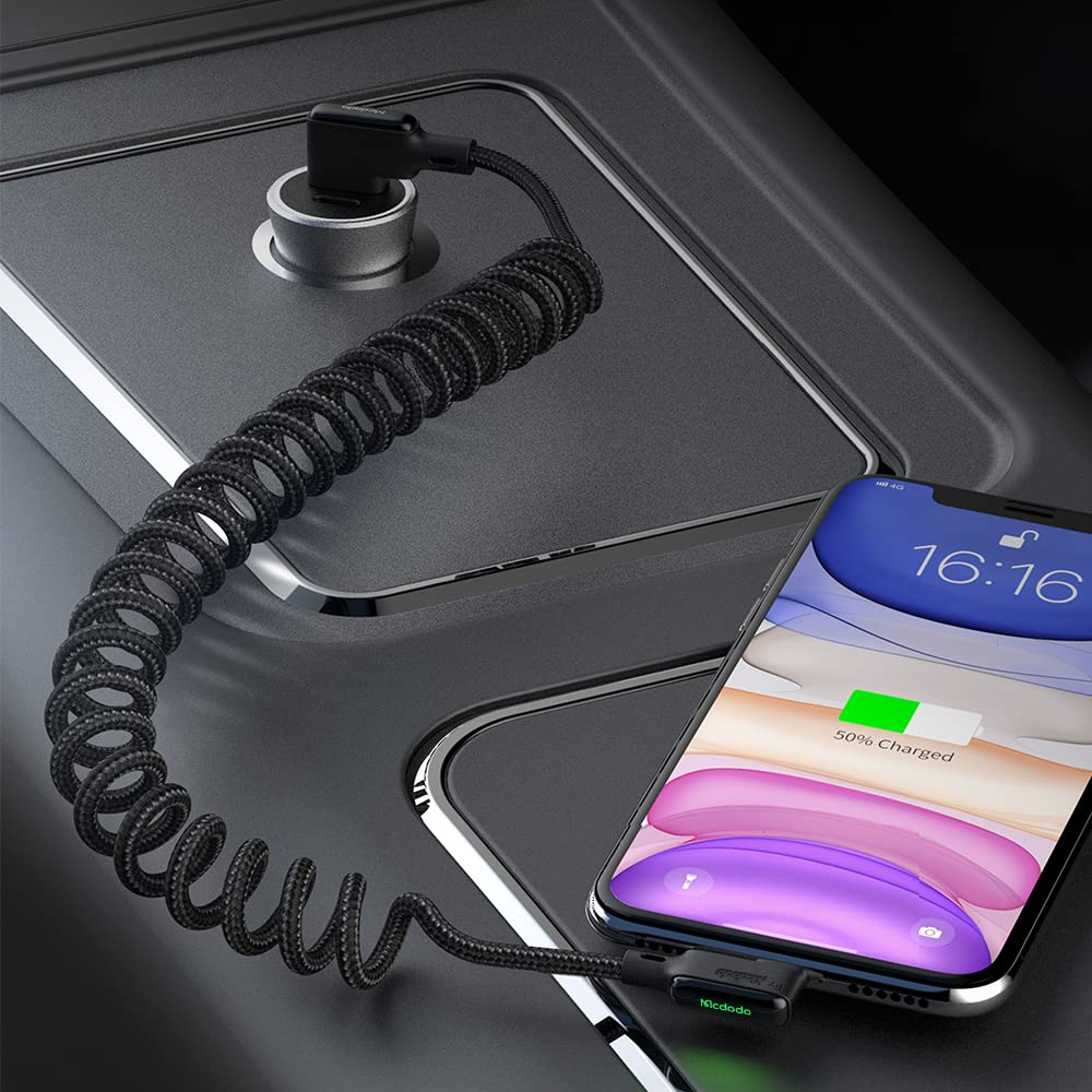 mcdodo Lightning Fast Charge 90 Degree Straight With LED light Long Gaming Data Cable for Charging & data Sync Black Glue Series Black 1.8 Meter