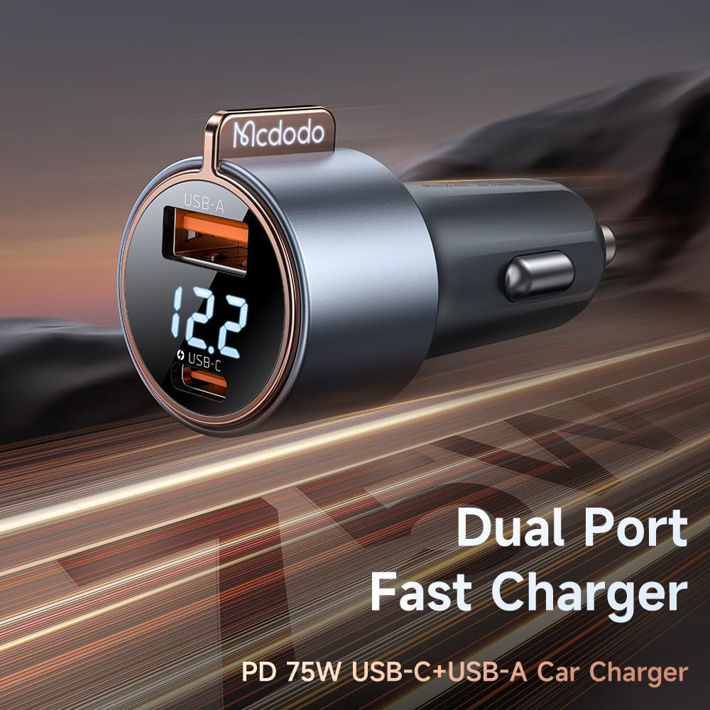 Mcdodo Cigarette Lighter Socket, USB 75W, Rapid Charging, Car Charger, Type C, Maximum Output 6A