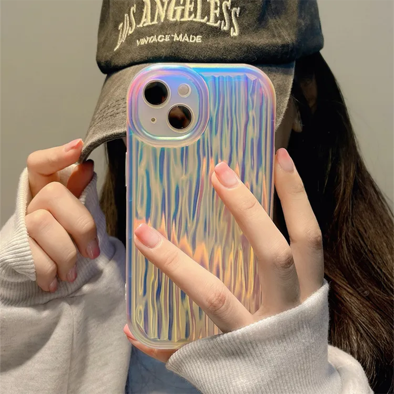 Glossy Gradient Color Laser 3D Stripes Soft TPU Phone Case For iPhone 15 Series