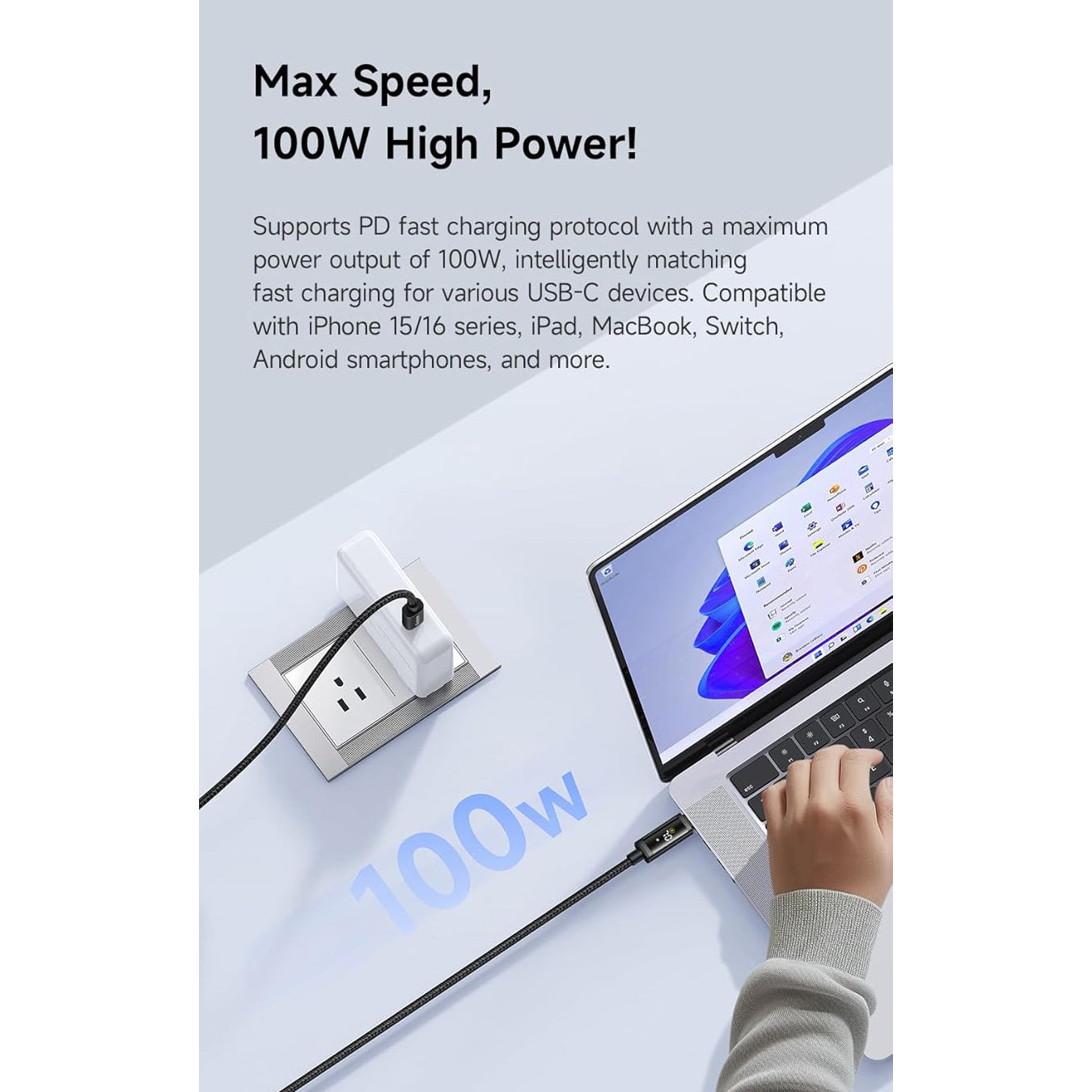 Mcdodo 100W C To C Digital Dual LED Displays Cable, real-time power and battery display, Fast Charging Cable