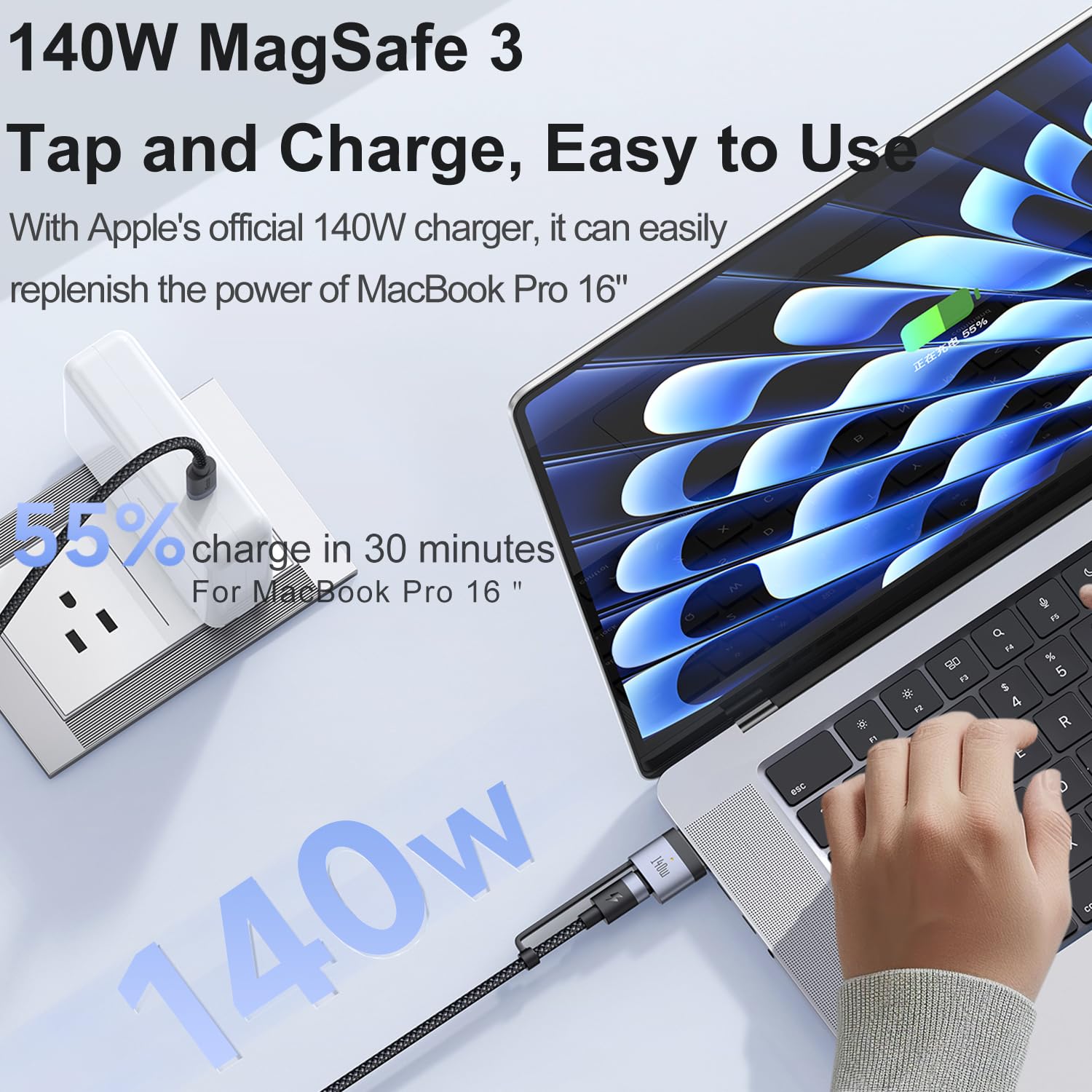 Mcdodo USB C to Mag-Safe 3 Cable 140 W/240 W USB C to USB C Charging Cable 2 m Fast Charging Type C to Mag Safe 3 Compatible with MacBook Pro M1 2021, MacBook Air M2, 2023 M2 Pro iPad Pro, Macbook