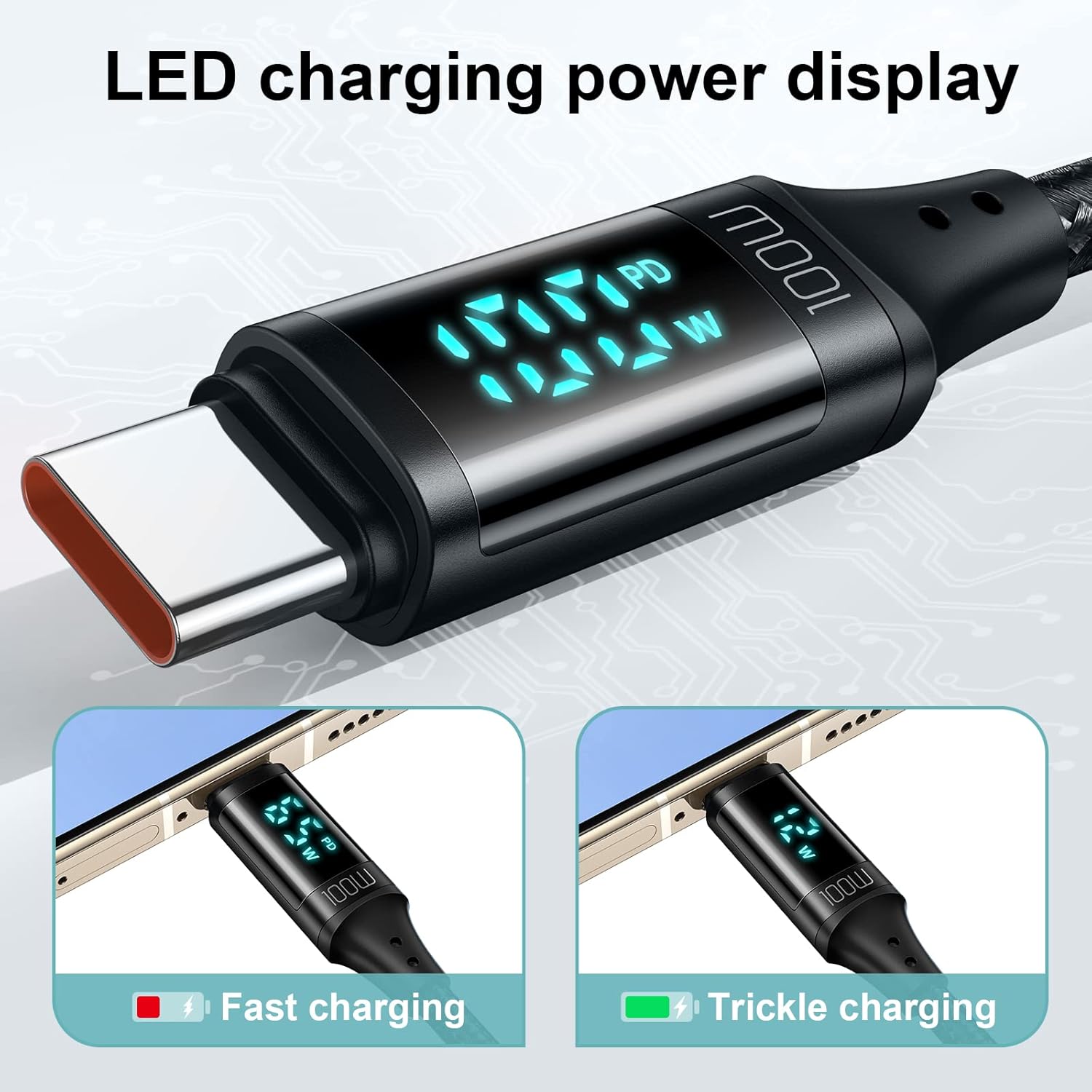 Mcdodo PD 100W USB C Cable, 5A Type C to C Fast Charging Cable, 4Ft LED Display Cable Nylon Braided USB C 480Mbps Data Cable Mate