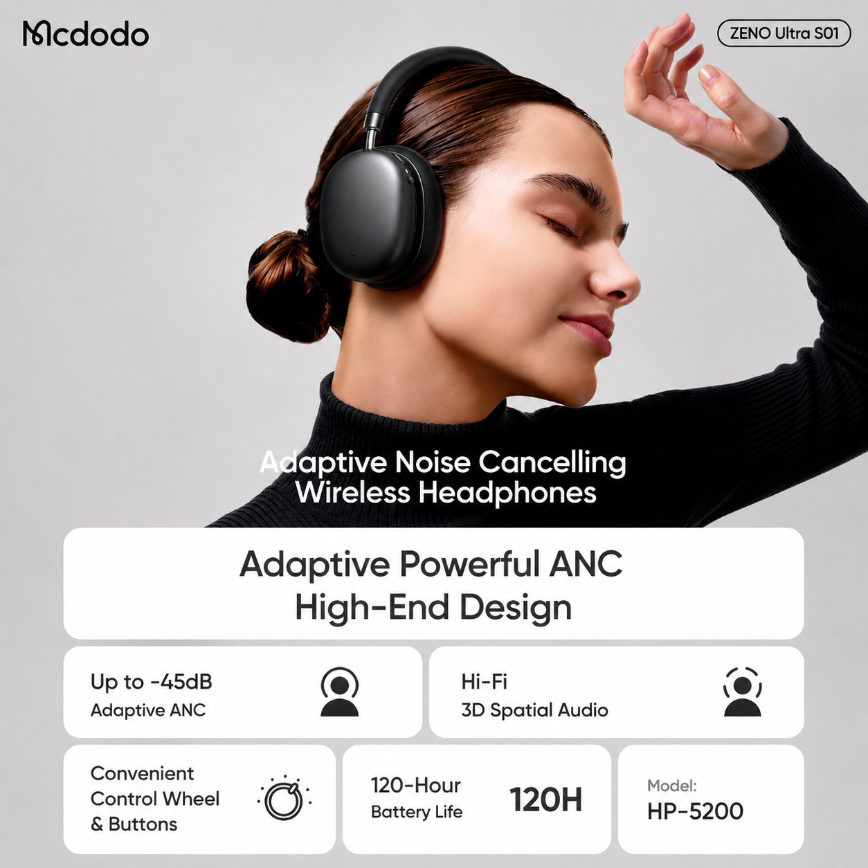 Mcdodo ZENO Ultra S01 Adaptive Noise Cancelling Wireless Headphones