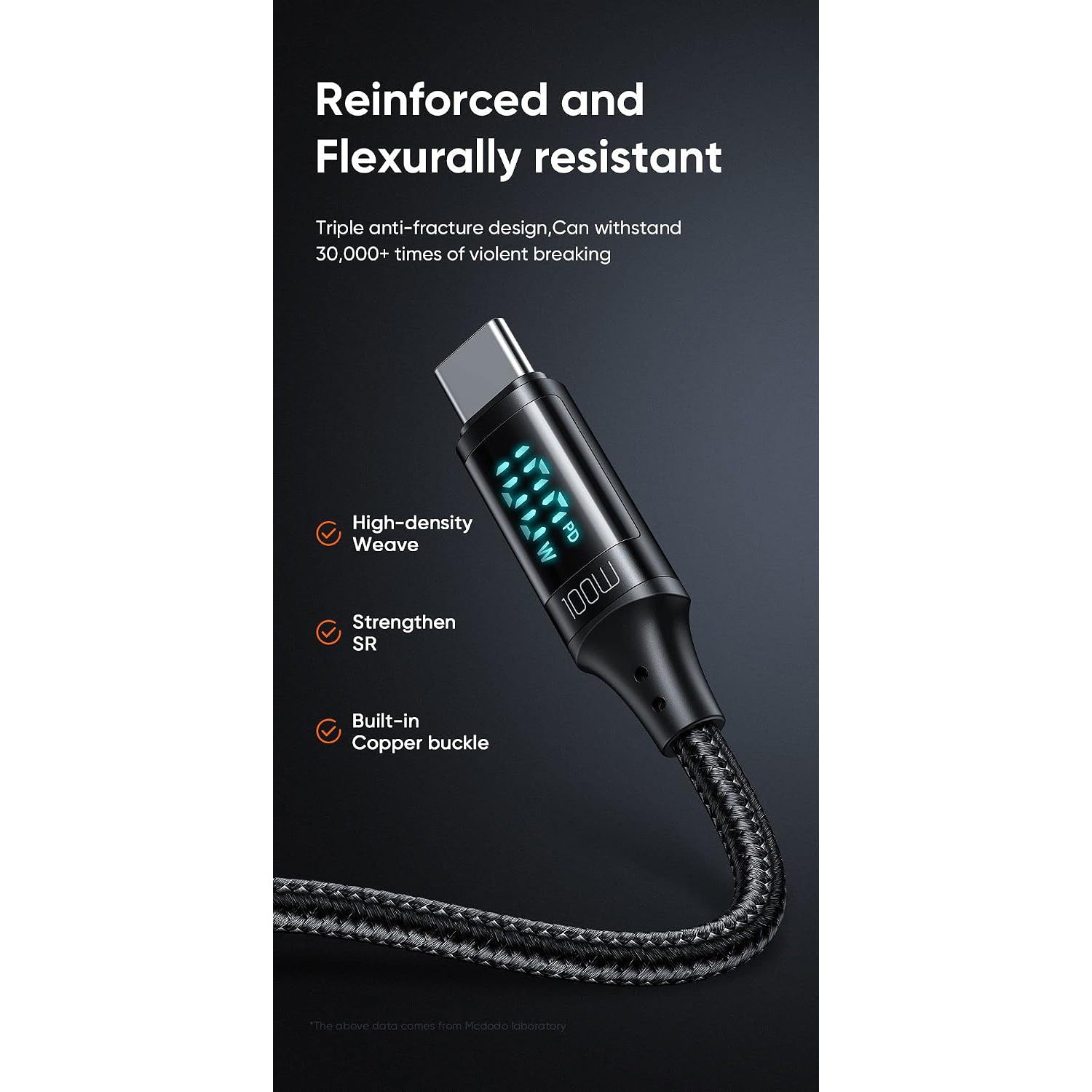 Mcdodo Digital Display 100W Type-C to Type-C Data Cable 1.2m - Black
