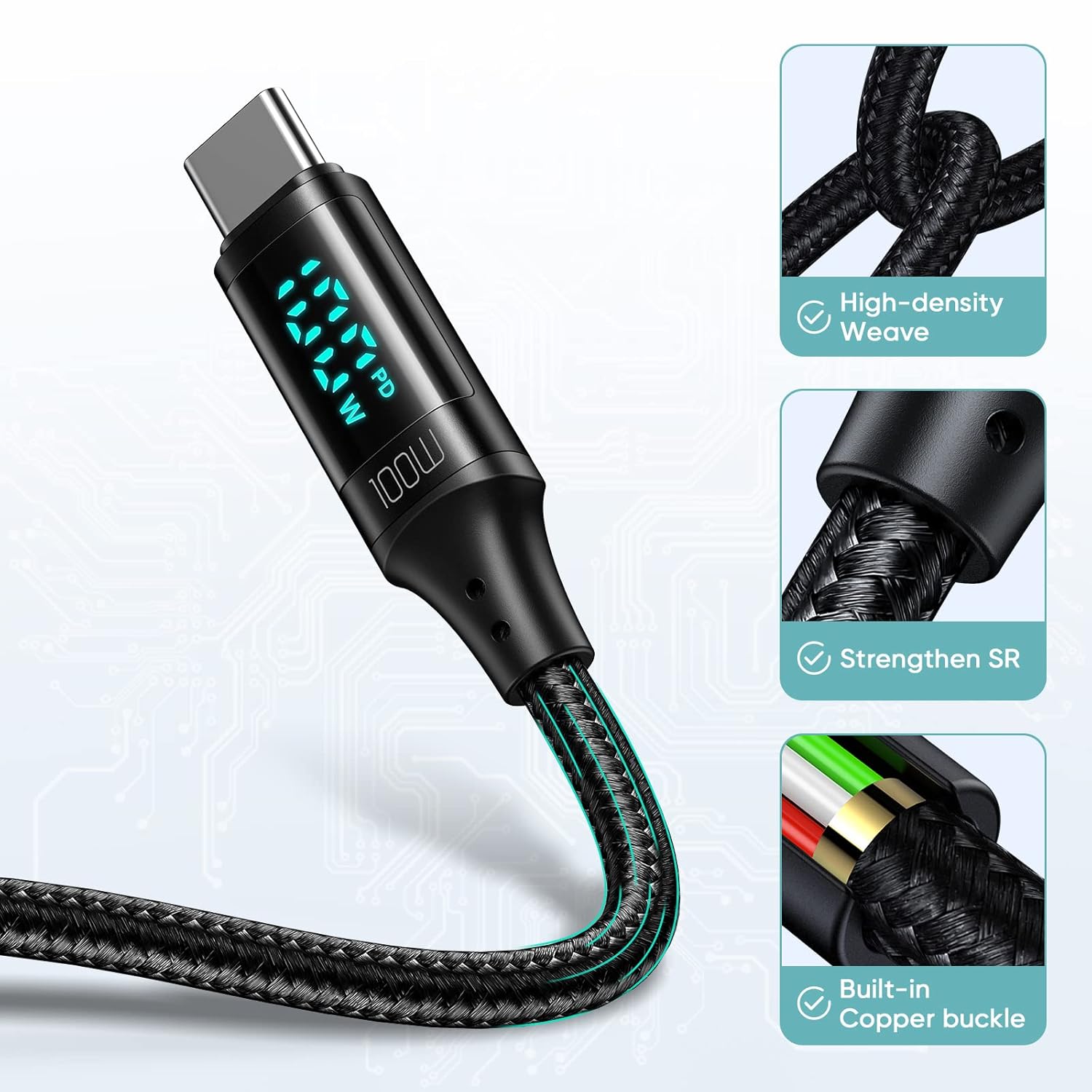 Mcdodo PD 100W USB C Cable, 5A Type C to C Fast Charging Cable, 4Ft LED Display Cable Nylon Braided USB C 480Mbps Data Cable Mate