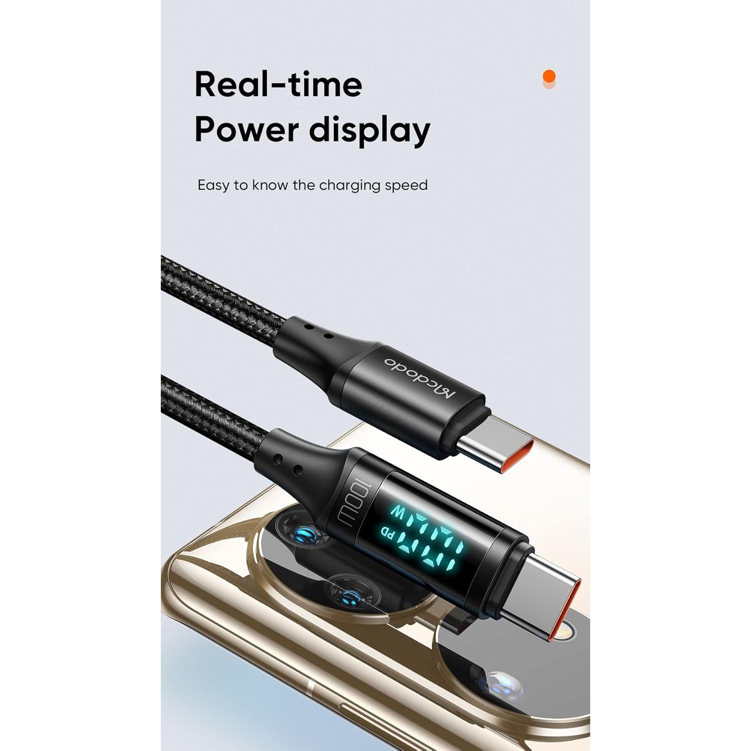 Mcdodo Digital Display 100W Type-C to Type-C Data Cable 1.2m - Black