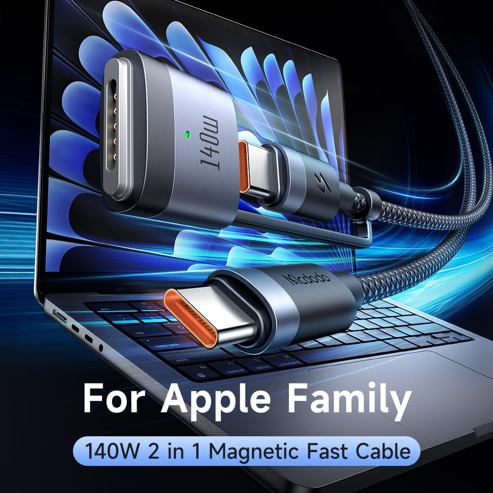 Mcdodo USB C to Mag-Safe 3 Cable 140 W/240 W USB C to USB C Charging Cable 2 m Fast Charging Type C to Mag Safe 3 Compatible with MacBook Pro M1 2021, MacBook Air M2, 2023 M2 Pro iPad Pro, Macbook