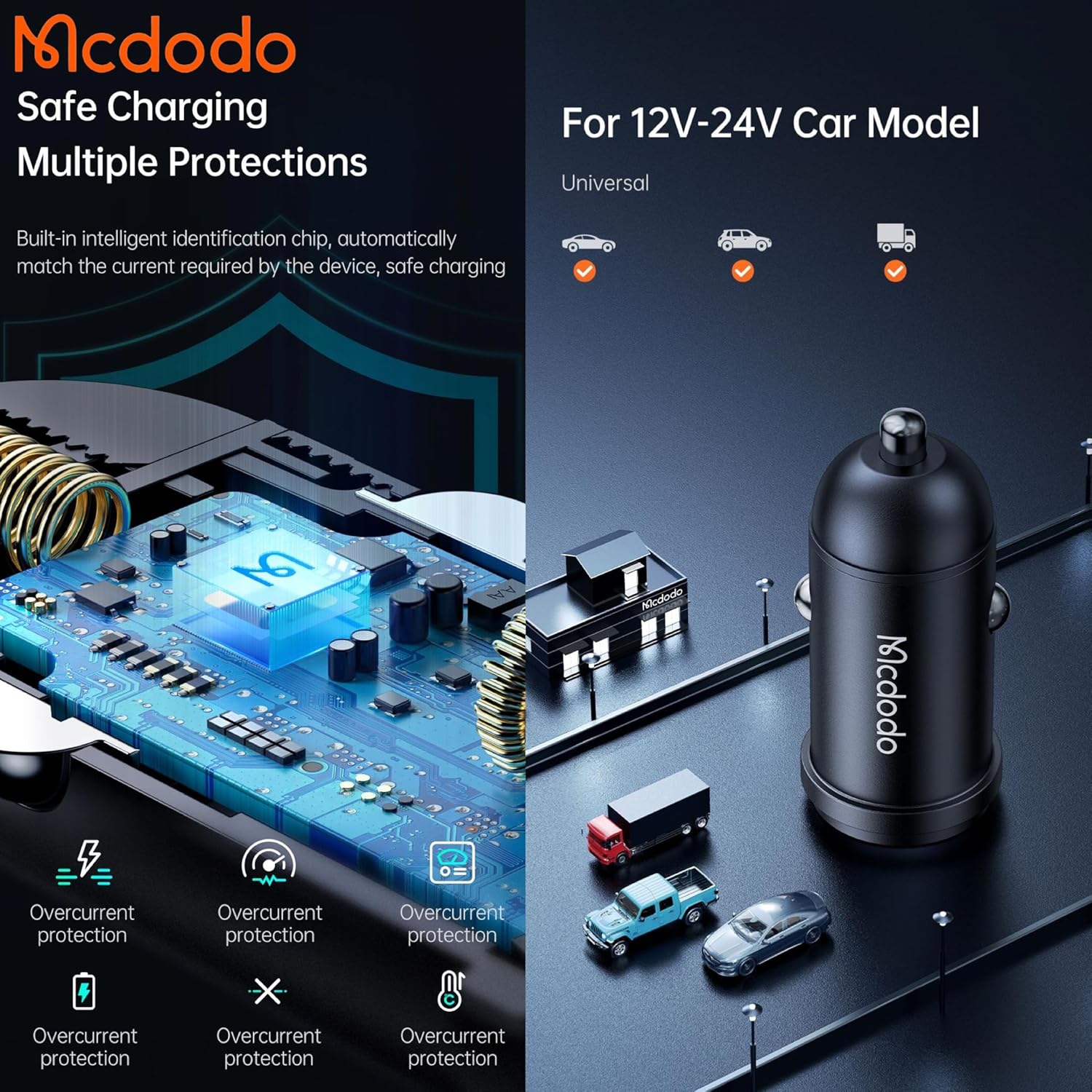 MCDODO CC-7492 CAR Charger, USB-C, 30W + USB-C to Lightning Cable Black