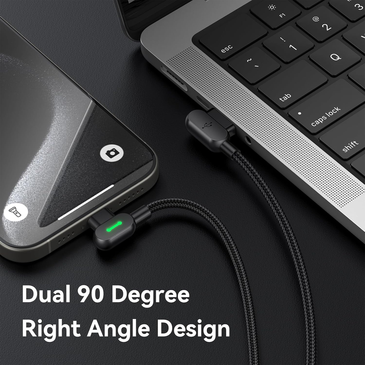 Mcdodo 10FT USB-A to USB-C Cable 90 Degree Right Angle USB to Type-C Charging Cable with LED Indicator Light Compatible for iPhone 16 15 Series Galaxy S23/S22+Ultra, iPad, MacBook and More(3m)