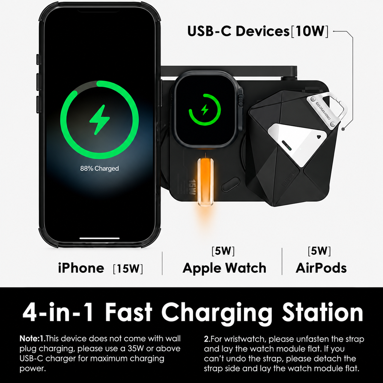Aulumu M01 4-in-1 Folding Wireless Charging Station & Pad | Magnetic