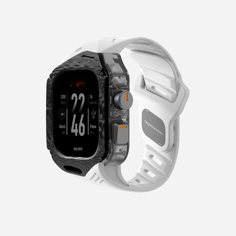 Aulumu A01 Case with Band for Apple Watch Ultra 1/2/3 | Carbon Fiber Cover | FKM Band