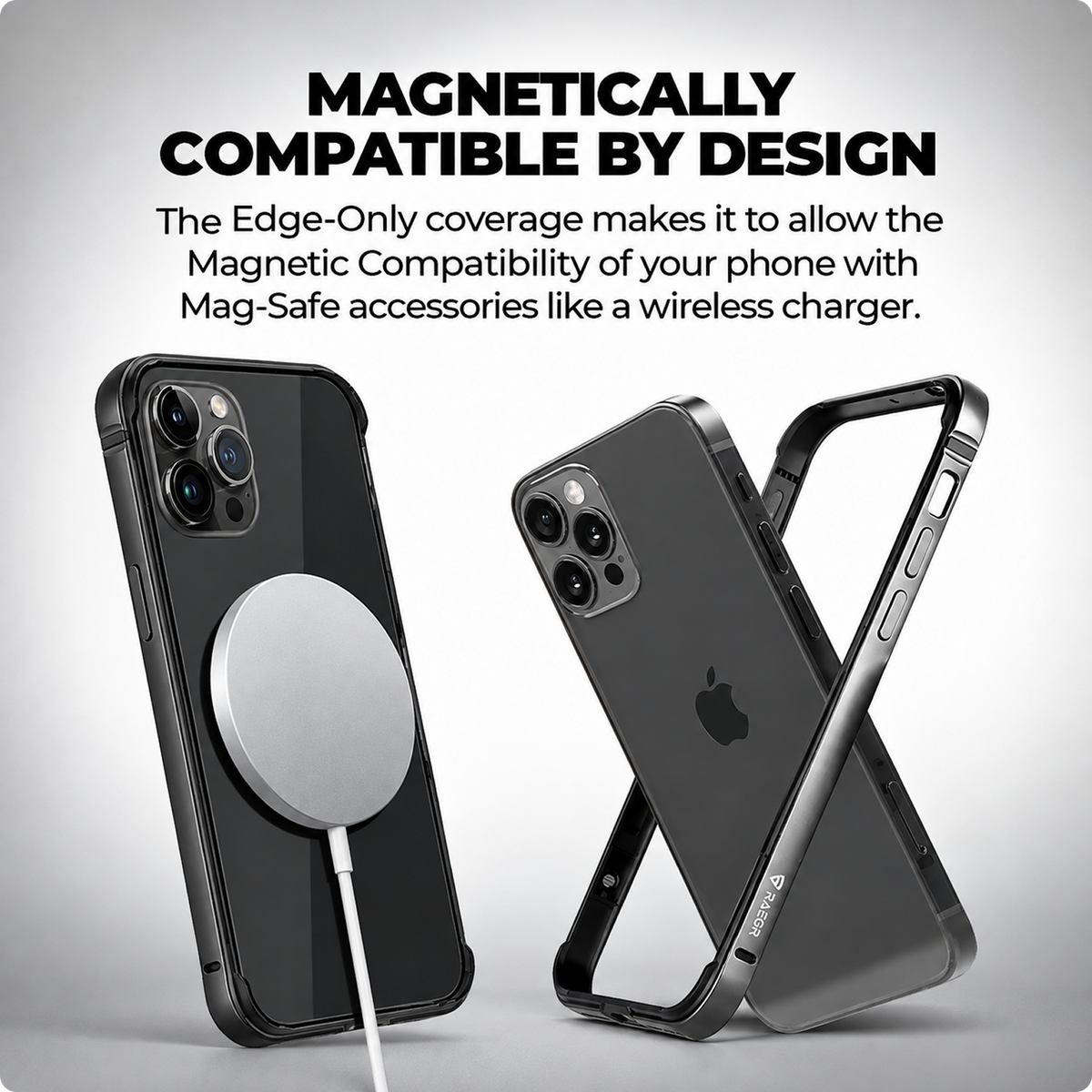RAEGR Phone Case| Anodized Aluminum Bumper | Supports Magnetic Wireless Charging | Edge Armor Protective Minimal Case Compatible with iPhone 14 Pro Max (6.7-Inch) (2022)