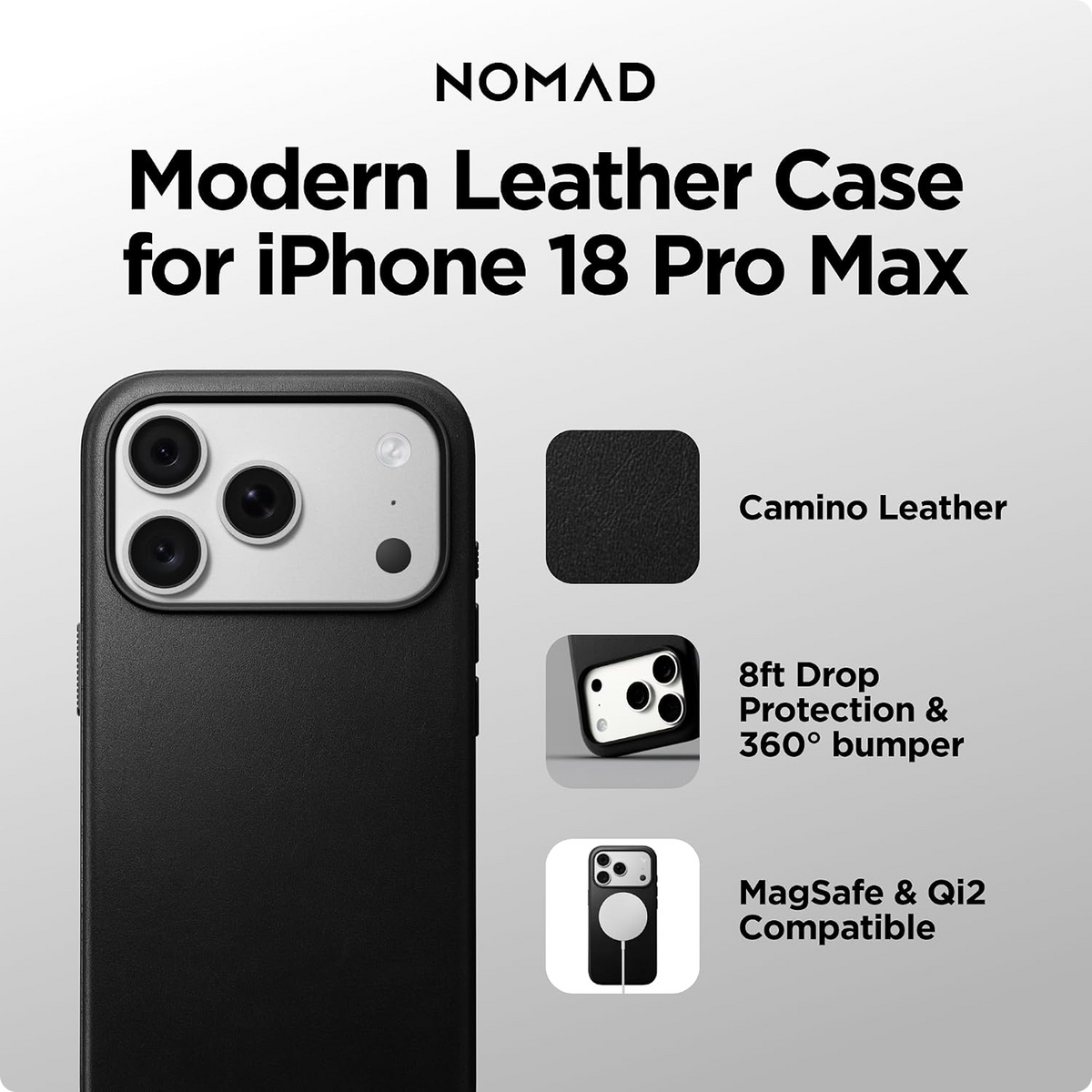 NOMAD Modern Leather iPhone 18 Pro Max Case Magsafe Camino Leather