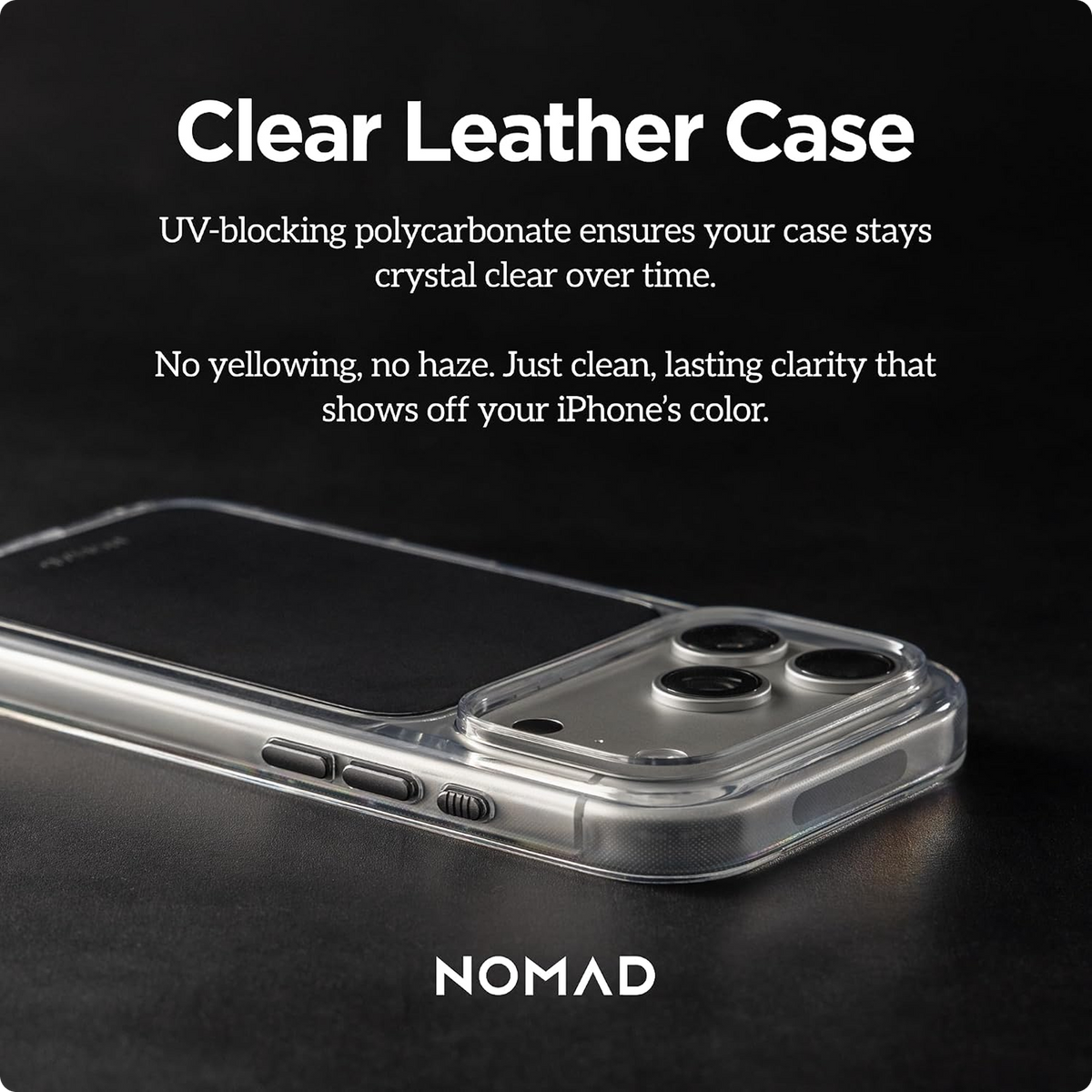 NOMAD Clear Leather iPhone 18 Pro Max Case Magsafe with Saddle Horween Leather