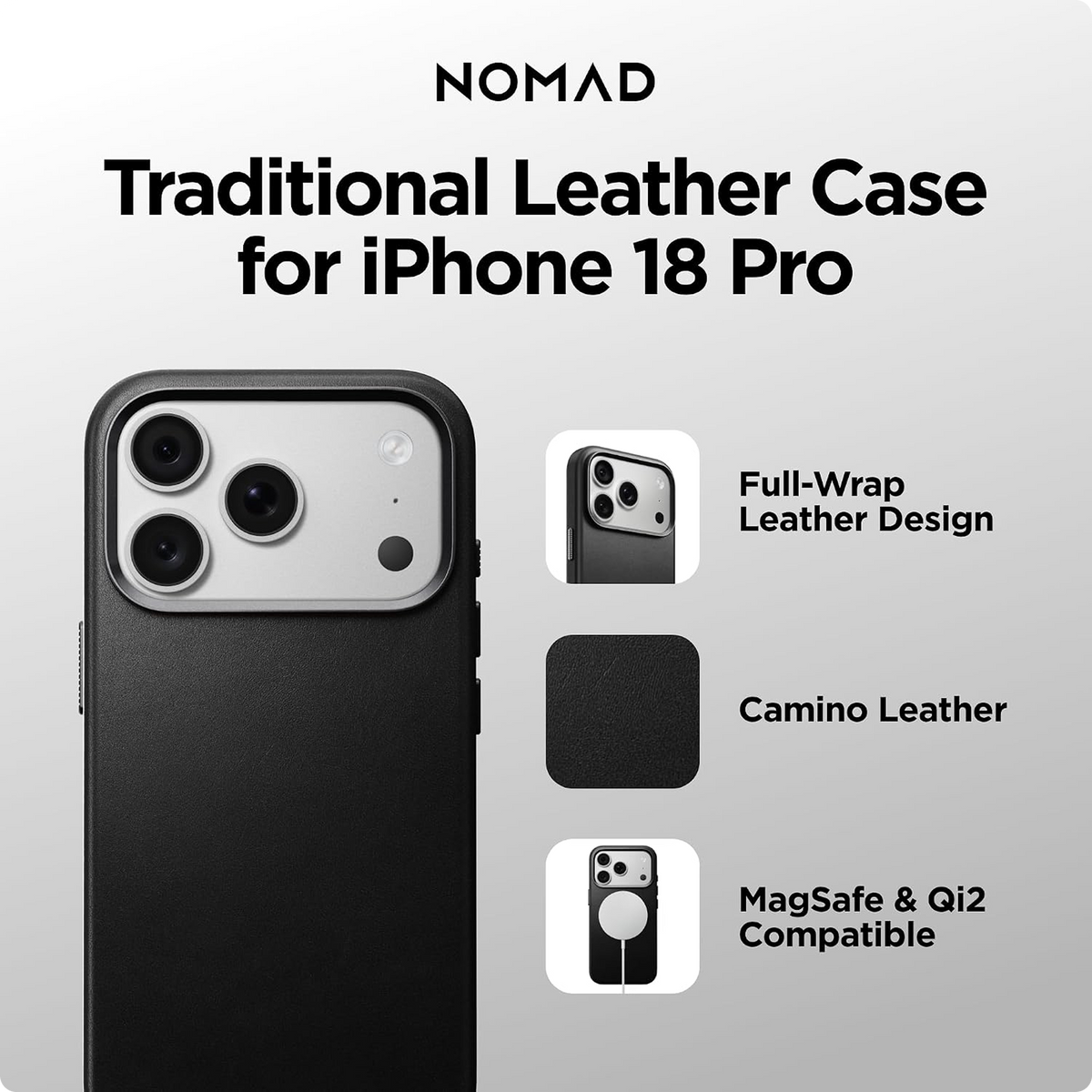 NOMAD Traditional Leather Case Compatible with iPhone 18 Pro Case Camino Leather