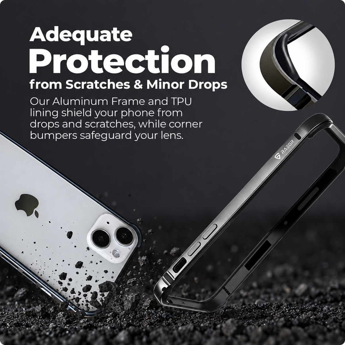 Click to see full view RAEGR Case | Anodized Aluminum Bumper | Magnetic Compatible | Edge Armor Protective Minimal Case Designed for iPhone 15 Plus (6.7-Inch) 2023