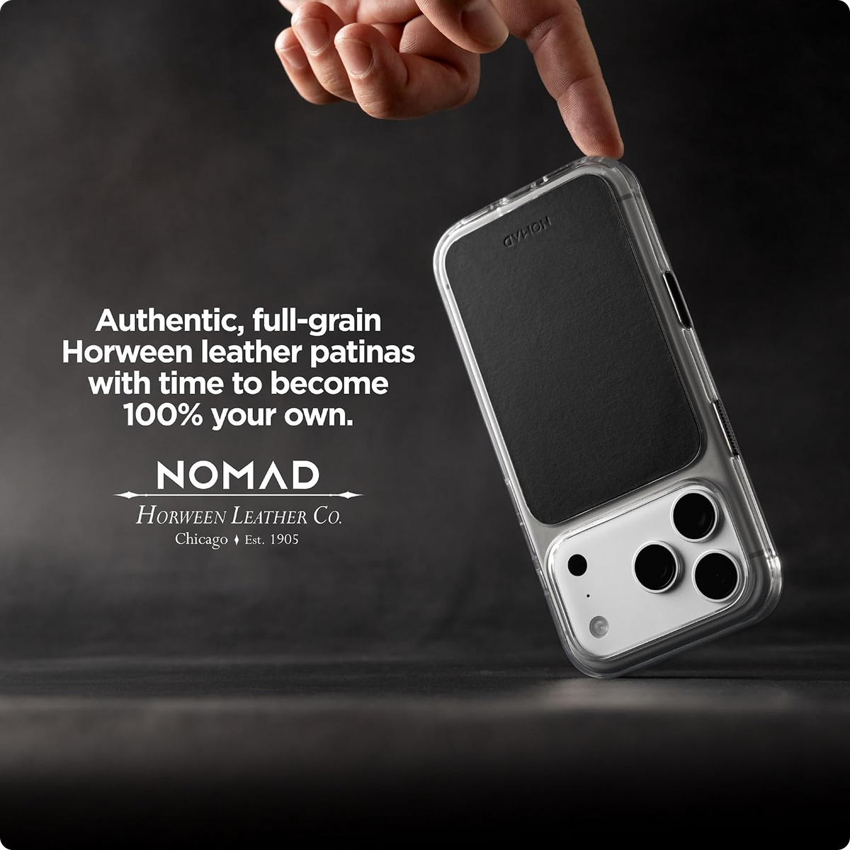 NOMAD Clear Leather iPhone 18 Pro Max Case Magsafe with Saddle Horween Leather