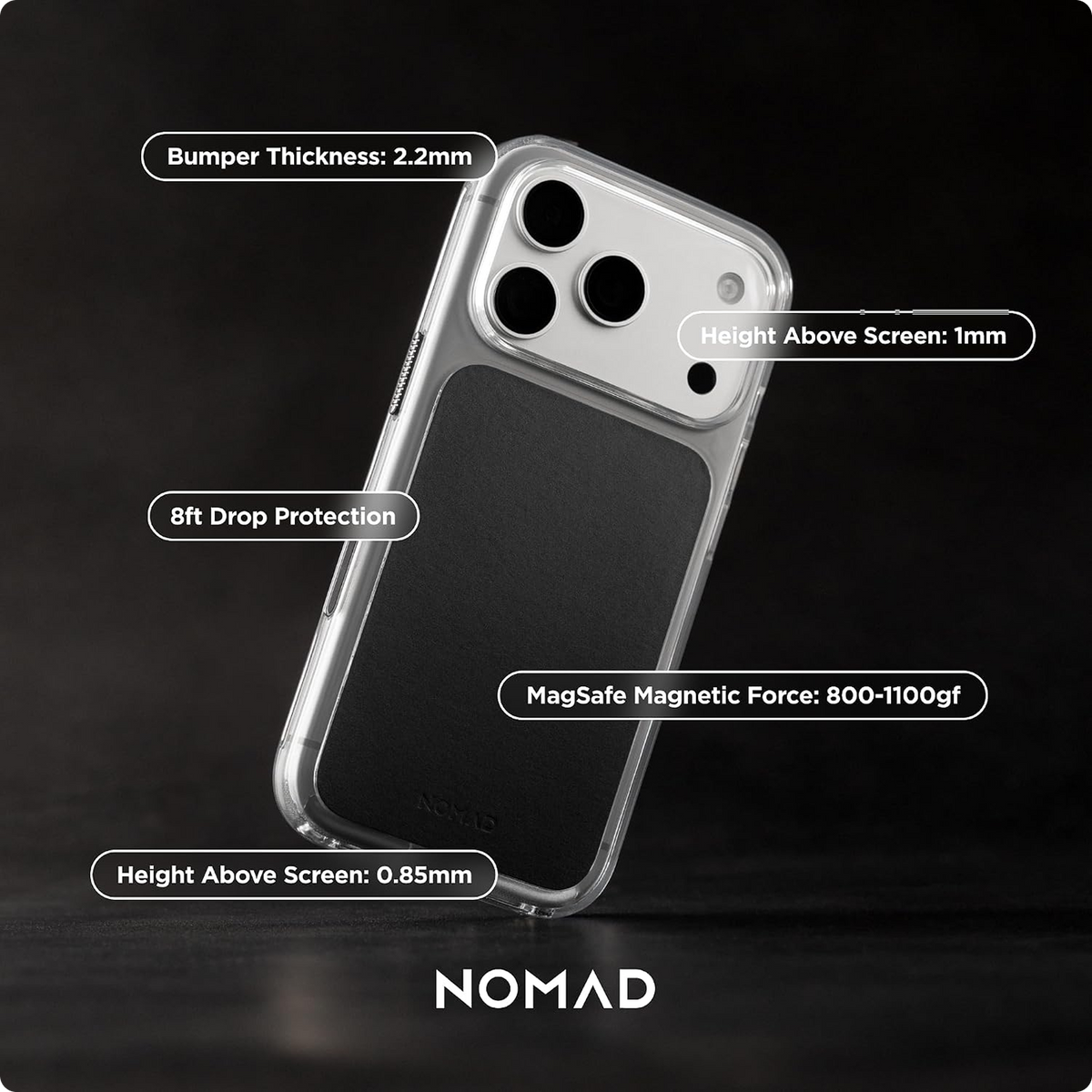 NOMAD Clear Leather iPhone 18 Pro Max Case Magsafe with Saddle Horween Leather