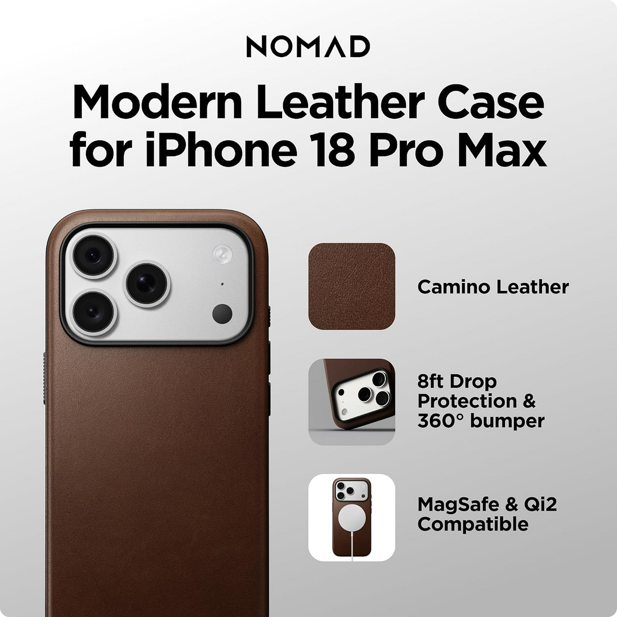 NOMAD Modern Leather iPhone 18 Pro Max Case Magsafe Camino Leather