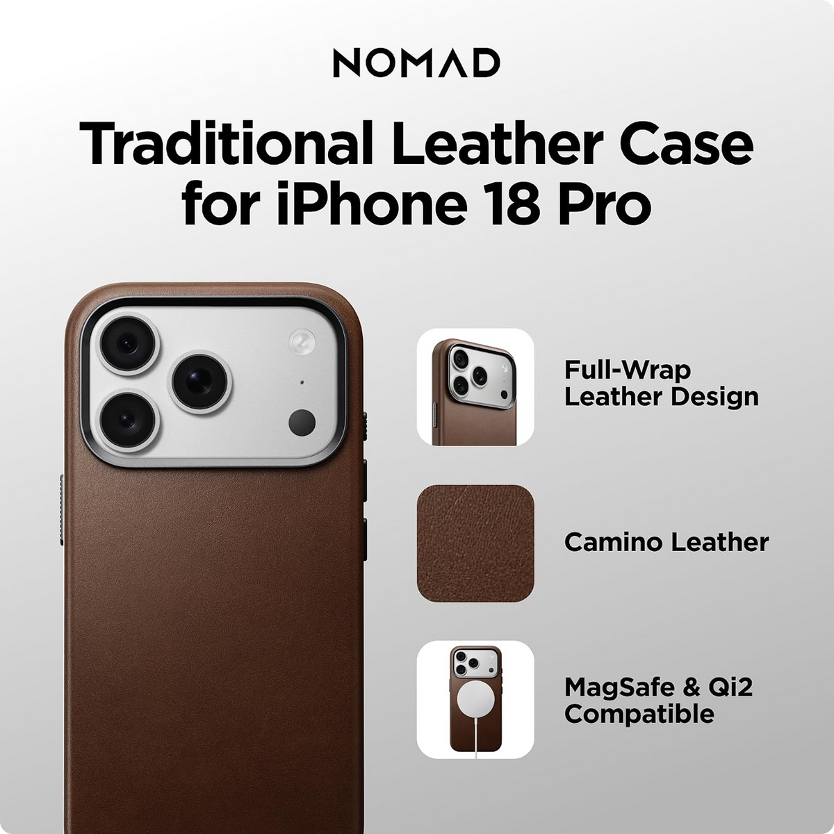 NOMAD Traditional Leather Case Compatible with iPhone 18 Pro Case Camino Leather