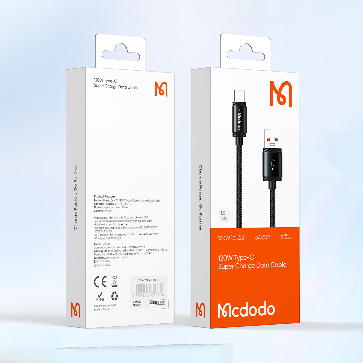 Mcdodo 120W USB-A to Type-C Data Cable with LED 1.5m
