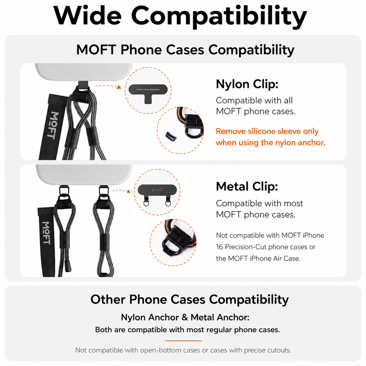 MOFT Phone Lanyard Crossbody with 2 Tabs, Adjustable Phone Strap with Premium Metal Buckles, Skin-Friendly Universal Lanyard, Compatible with Most Smartphones