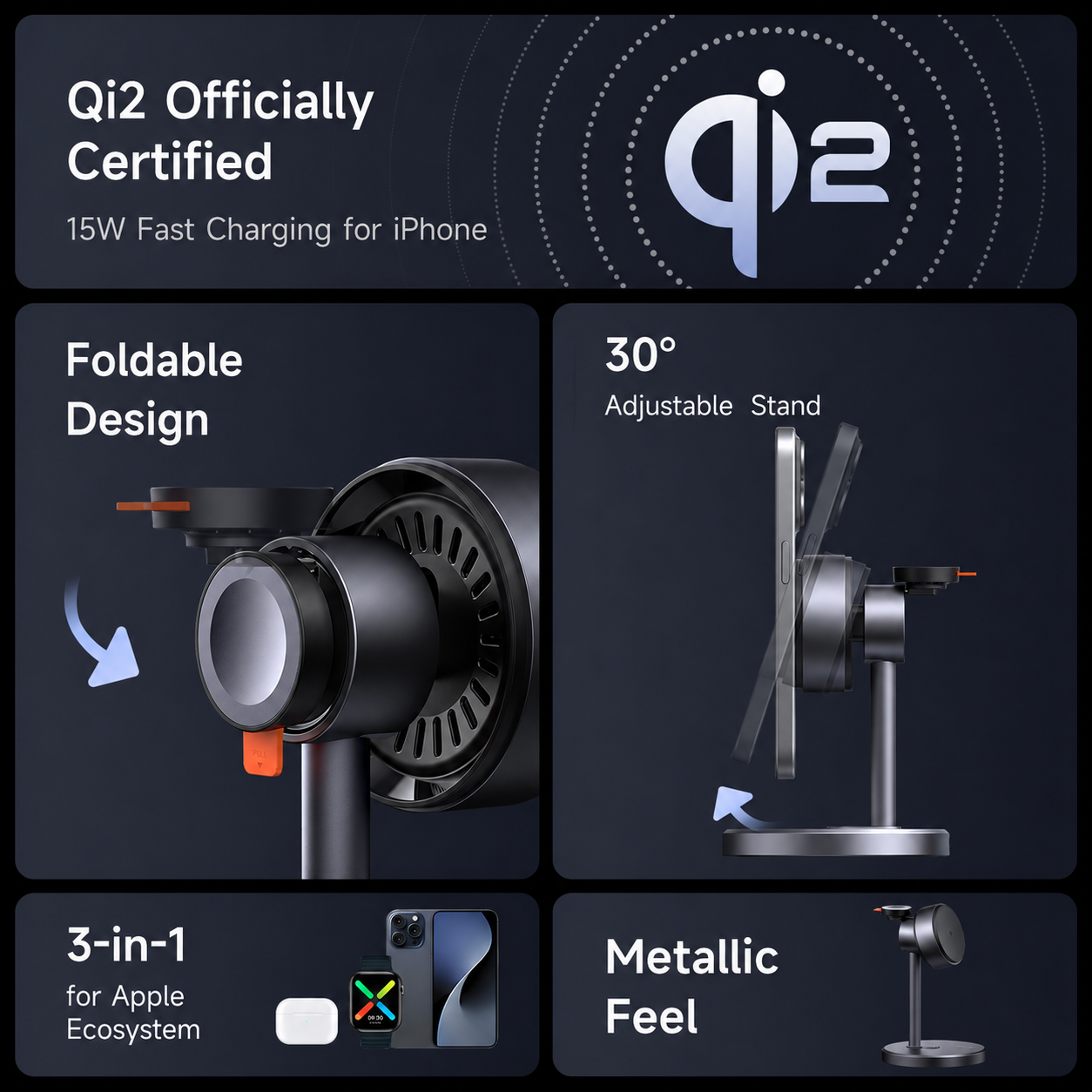 Mcdodo MagQ Qi2 Magnetic Wireless Charging Station 3 in 1 Stand (Qi2 Officially Certified)