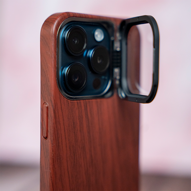 Wooden Finish Textured Case Camera Stent with Kickstand