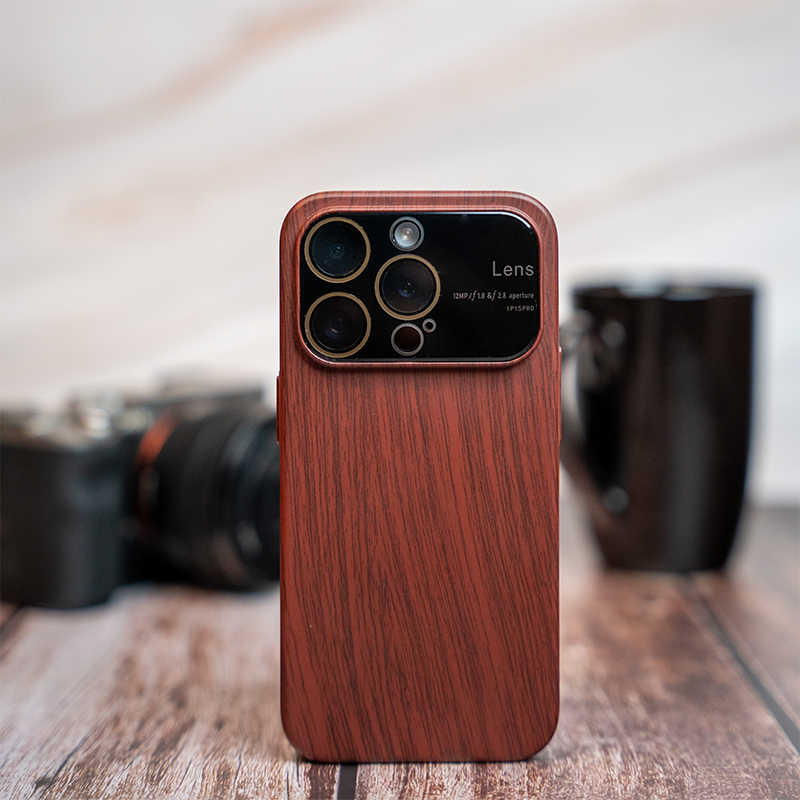 Luxury Wood Grain Shockproof Camera Lens Protector for iPhone 15 Series